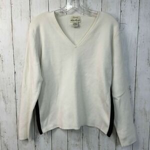 Eddie Bauer Women's Stretch Ribbed V-Neck Long Sleeve Cream Top Size XL